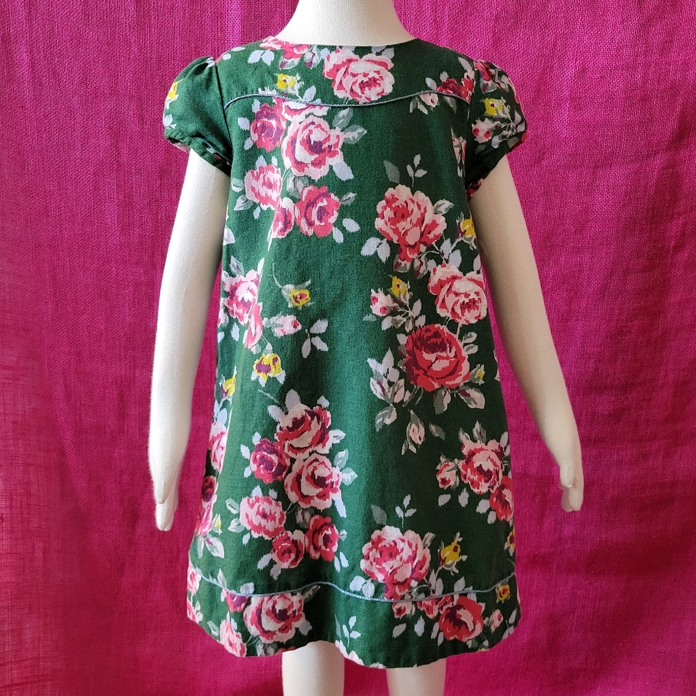Mini Boden Green Floral Linen/Cotton Dress 5/6yrs